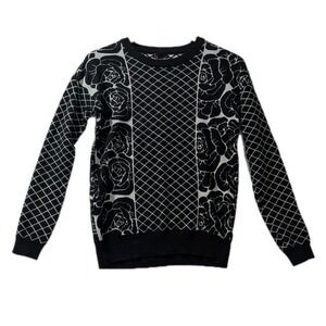 T/O Black White Floral Diamond Knit Sweater Y2K Women's Small